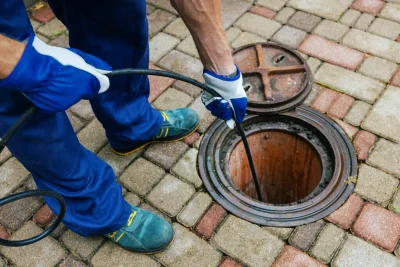 Plumber cleaning an outdoor sewer drain in Seal Beach